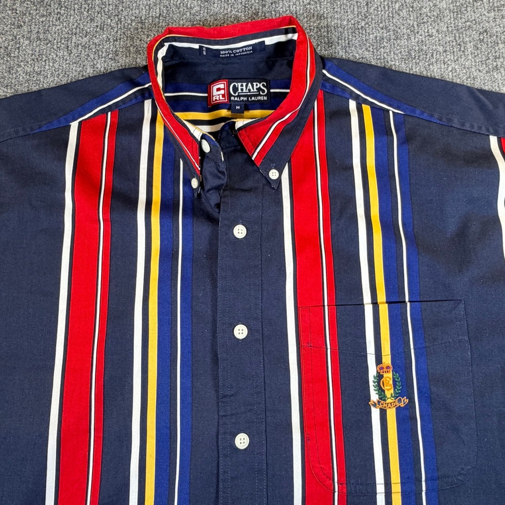 Chaps Ralph Lauren Mens M Striped Short Sleeve Button Down Crest Shirt 2844
